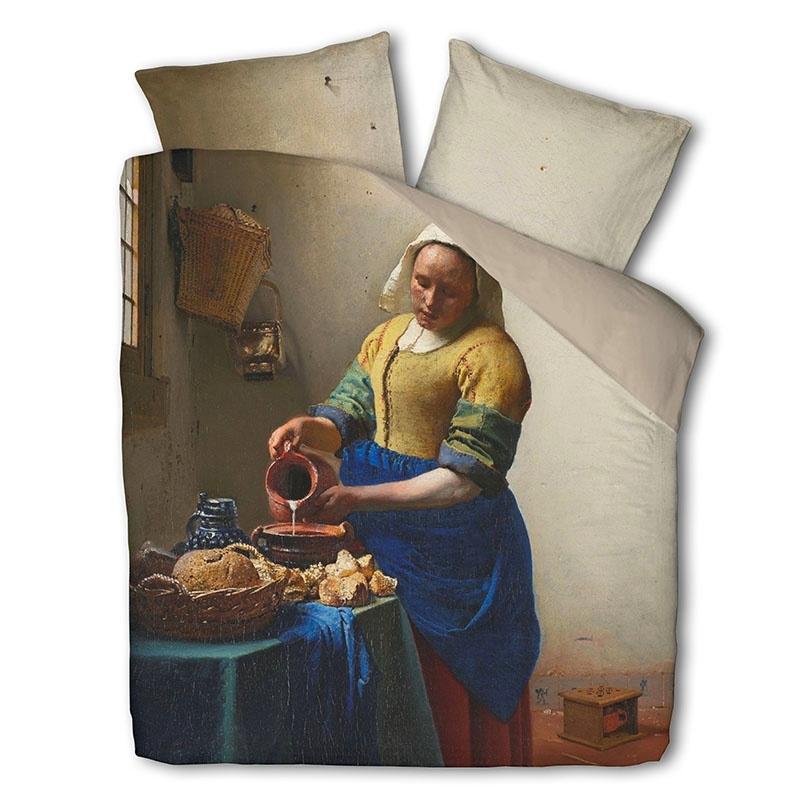 Dekbedovertrek met afbeelding van het schilderij het Melkmeisje van Vermeer