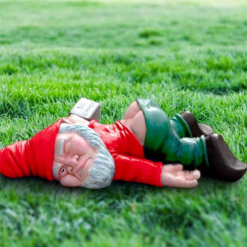 Dronken tuinkabouter in het gras