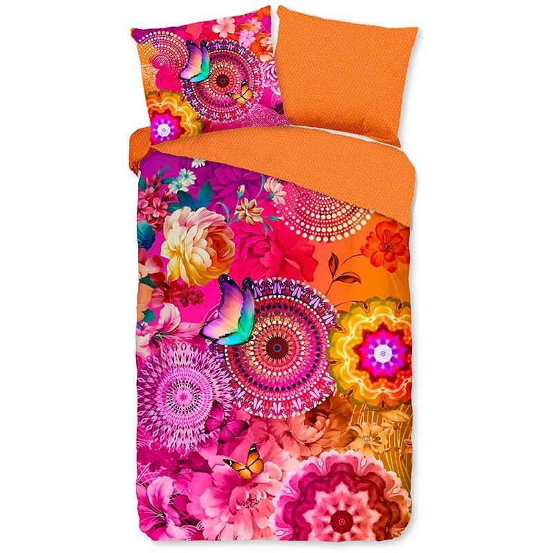 Kleurrijk dekbedovertrek met oranje en roze kleuren