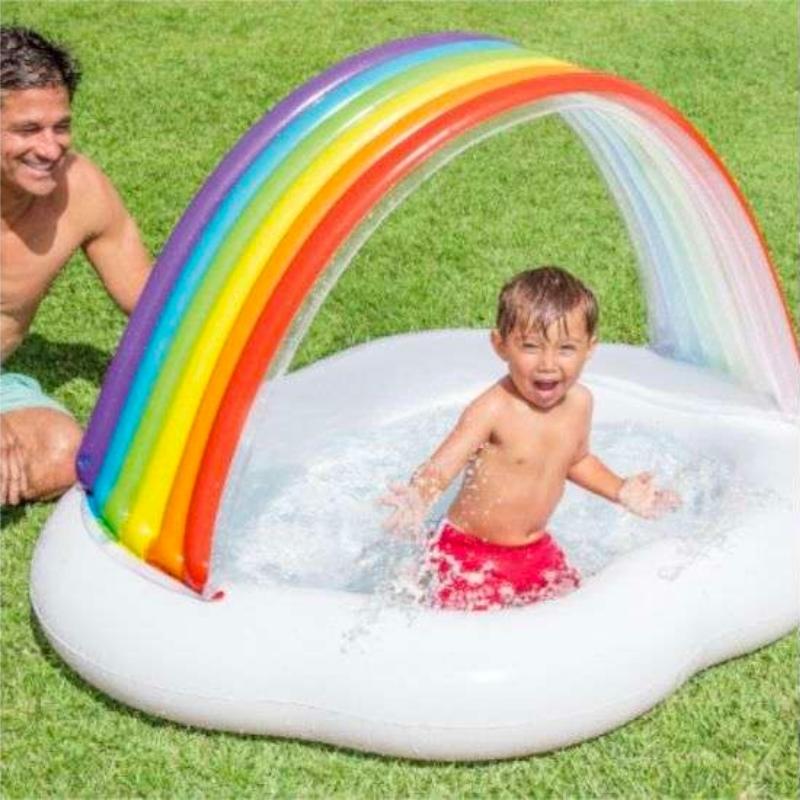 Kinderzwembad met regenboog zon bescherming dakje