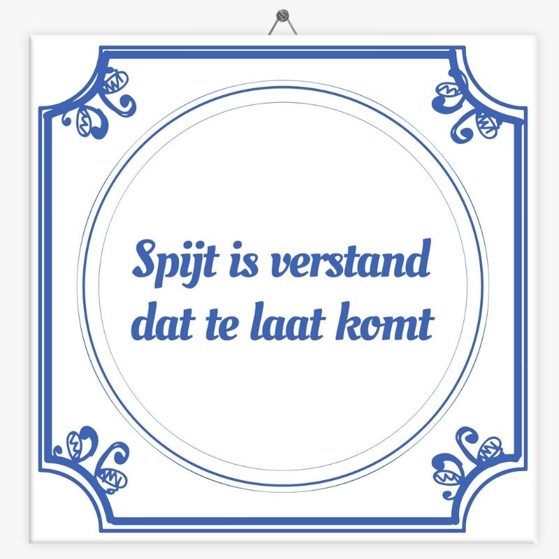 Tegeltjeswijsheid met de tekst Spijt is verstand dat te laat komt