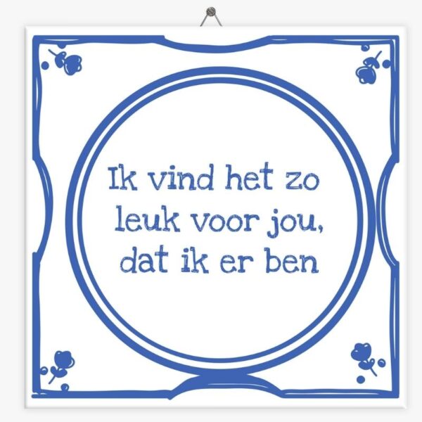 Grappig wijsheidstegeltje met de tekst Ik vind het zo leuk voor jou dat ik er ben