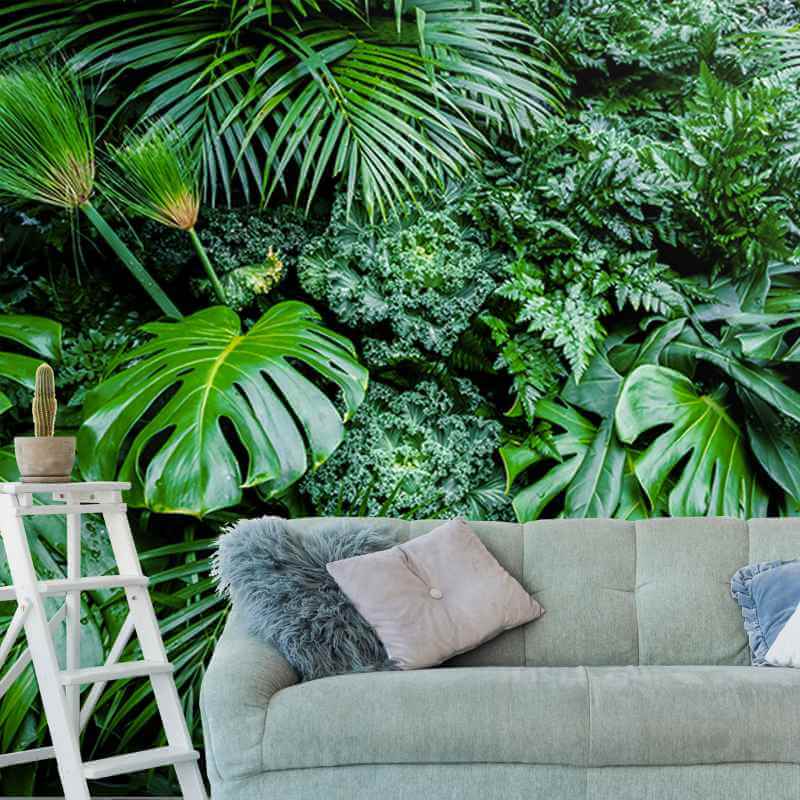 Jungle fotobehang in een moderne slaapkamer