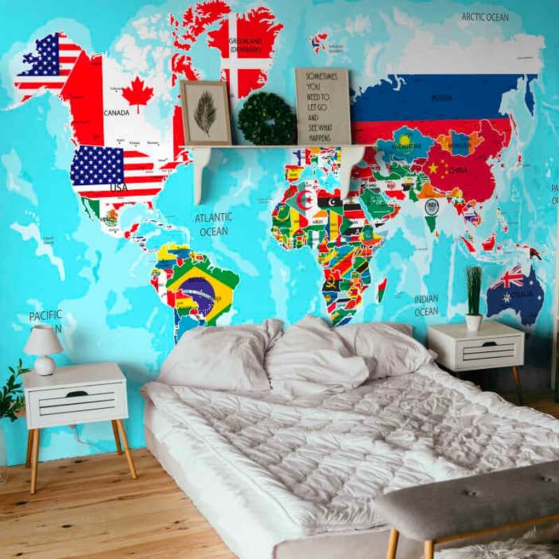 Fotobehang kinderkamer met wereldkaart