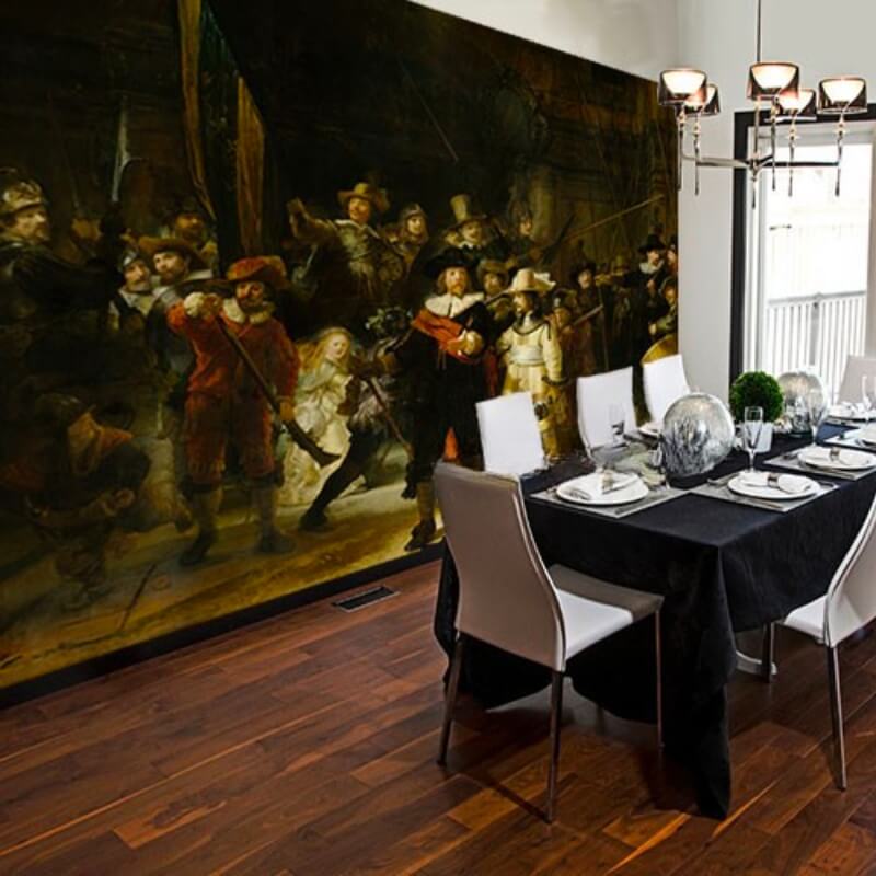 De Nachtwacht fotobehang van Rembrandt in moderne keuken