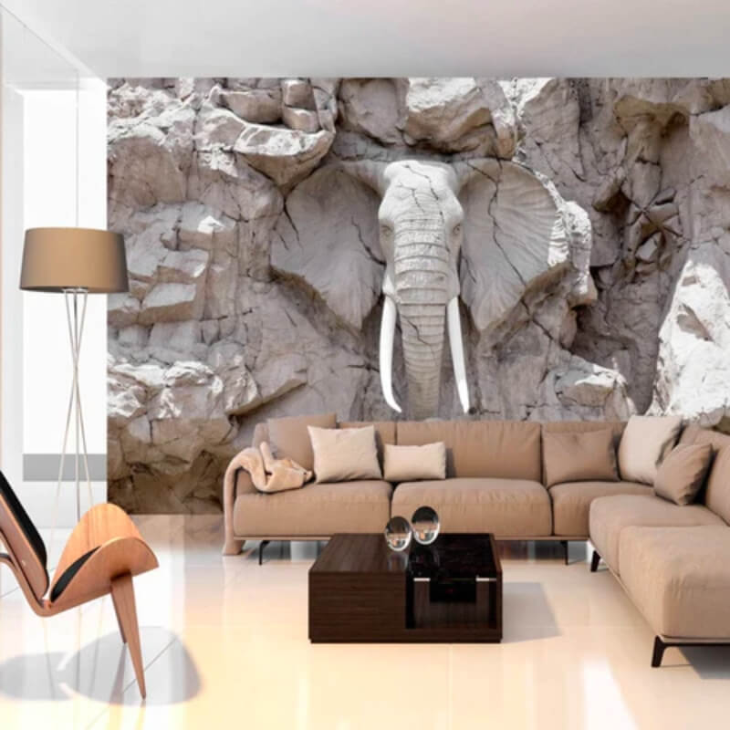 Fotobehang olifant in een moderne woonkamer