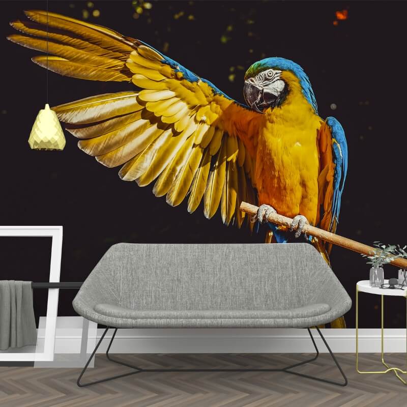 Fotobehang papegaai in moderne woonkamer