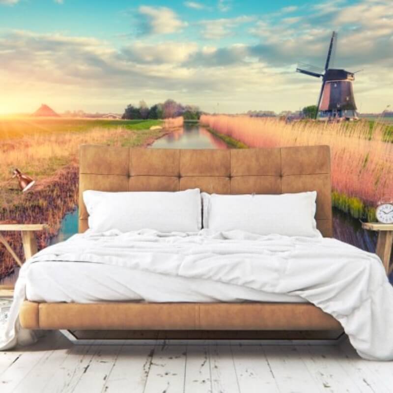 Fotobehang van molen in weiland